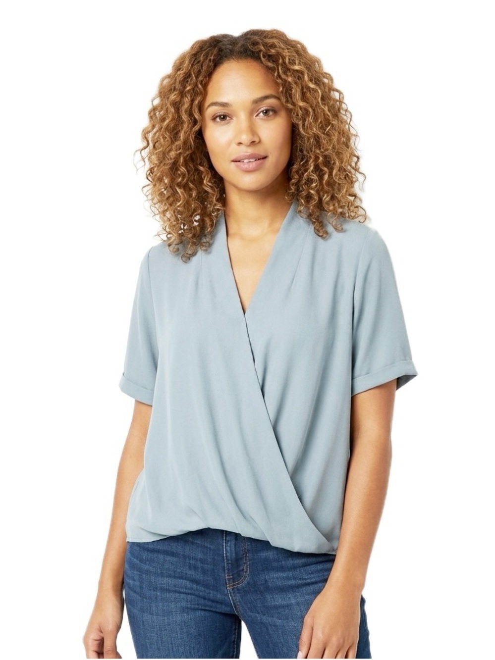 Topshop Blue Drape Front Chiffon Blouse Top